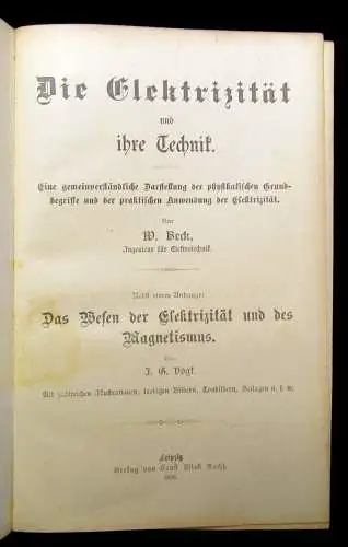 Beck Die Elektrizität und ihre Technik 1896 Eine gemeinverständliche Darstellung