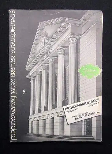 Or.Prospekt Fünfundzwanzig Jahre Bremer Spielhaus 1935 Werbung aller Art im Heft