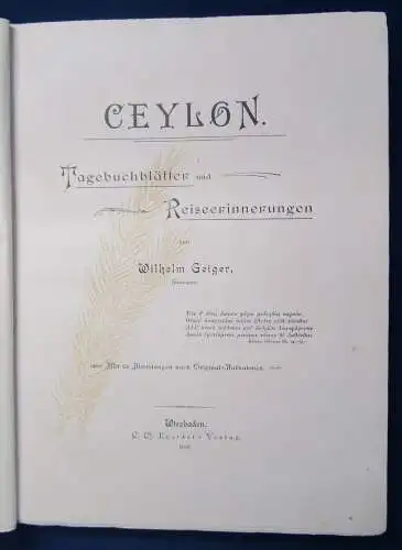 Geiger Ceylon Tagebuchblätter u. Reiseerinnerungen unbeschnitten 1898 Lyrik js