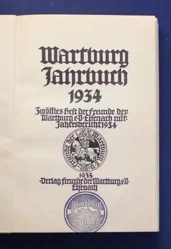 Wartburg Jahrbuch 1934 Original Pergament  Zwölftes Heft  Jahresbericht js