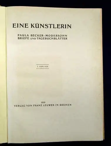 Eine Künstlerin Paula Becker-Modersohn Briefe und Tagebuchblätter 1919 js