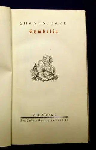 Shakespeare Cymbelin 1922 Belletristik Klassiker Insel-Verlag Lyrik mb