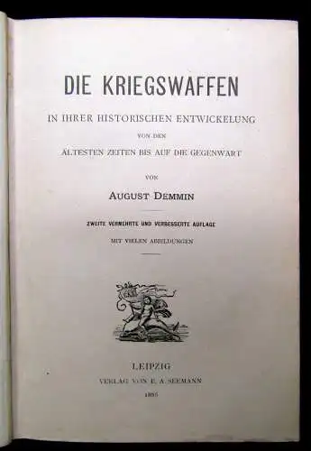 Demmin Die Kriegswaffen in ihrer historischen Entwicklung 1886 Geschichte mb