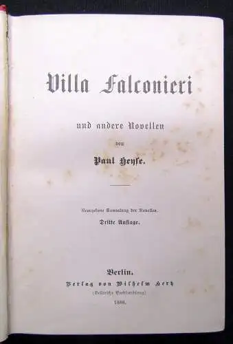 Heyse, Paul Villa Falconieri und andere Novellen 1888 Erzählungen dekorativ