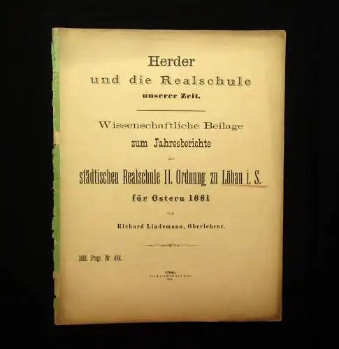 Lindemann Herder und die Realschule unserer Zeit 1881 Studium Wissen mb