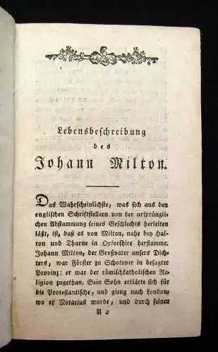 Milton Das wiedereroberte Paradies 1791 Belletristik Literatur Lyrik mb