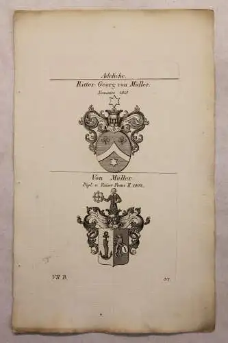 Kupferstich Wappen Familie Ritter Georg von Müller 1825 Heraldik Adel Bayern xz