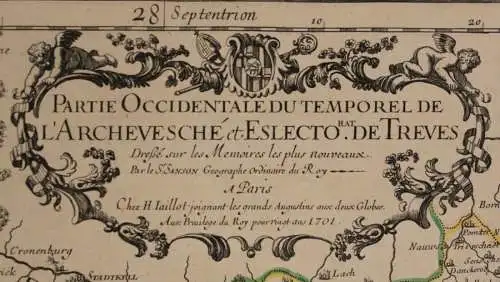 Kol. Kupferstichkarte Jaillot "Partie Occidentale du temporel" 1701 Mosel sf