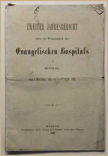 Orig Prospekt Zweiter Jahresbericht über Evangelischen Hospitals 1886 Medizin sf