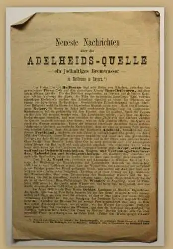 Orig. Prospekt Nachrichten über Adelheids-Quelle um 1875 Kurort Reise Bayern sf