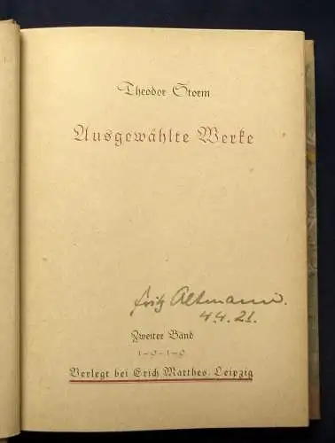 Thedor Storm Ausgewählte Werke 1-3 komplett 1919 Klassiker Literatur js