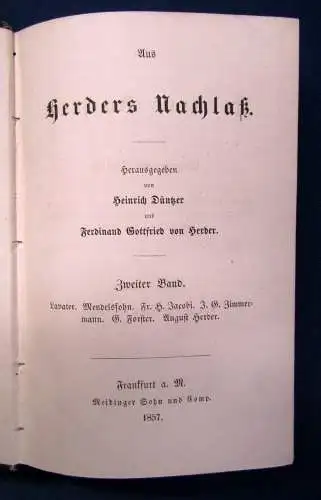 Düntzer aus Herders Nachlaß. 3 Bde. komplett Ungedruckte Briefe 1856/57 js