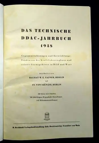 Fauner,Szenasy Das technische DDAC Jahrbuch 1938 Technik altes Handwerk mb