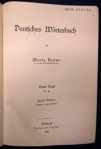 Heyne Deutsches Wörterbuch 3 Bde. komplett 1905 sehr dekorativer Einband js