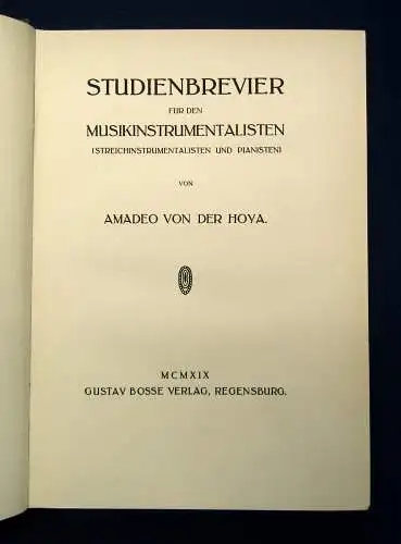 Hoya Studienbrevier für den Musikinstrumentalisten 1919 Studium Gesang Noten mb