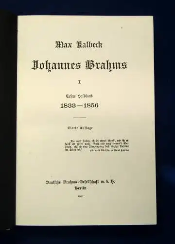 Kalbeck Johannes Brahms Mischauflage 8 Bde. komplett 1913-1922 Klassiker js