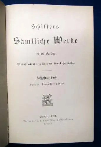 Schillers Sämtliche Werke 1-16 komplett Einleitungen von Karl Goedeke 1893 js