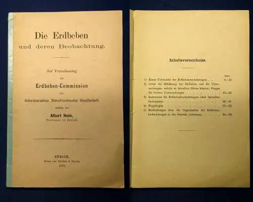 Heim die Erdbeben und deren Beobachtung 1879 Erdbeben- Comission Forschung js