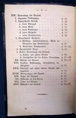 Statut der Knappschafts- Vereins zu Stolberg am Harz um 1860 Landeskunde js