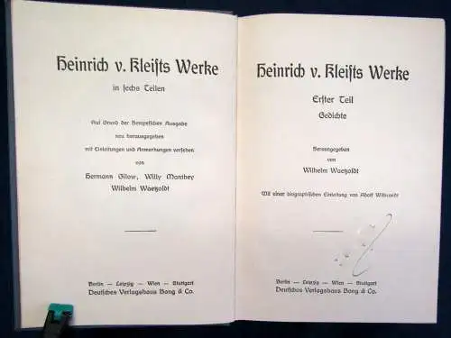 Waetzold Heinrich von Kleists Werke 6 Bände ein 2 Büchern o.J. ca. 1900 js