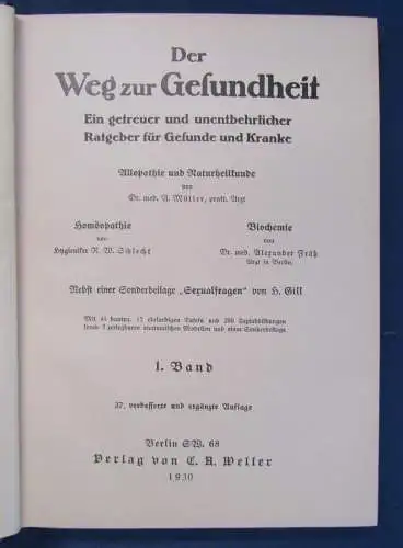 Müller Der Weg zur Gesundheit 1.Bd 1930 selten Vetreterexemplar Beilage js