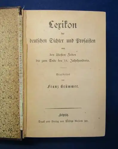 Brümmer Lexikon der deutschen Dichter und Prosaisten o.J. Belletristik js