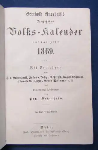 Bertholds Auerbach Volks-Kalender 1869 Beiträge von Pritzel u.a. illustriert js