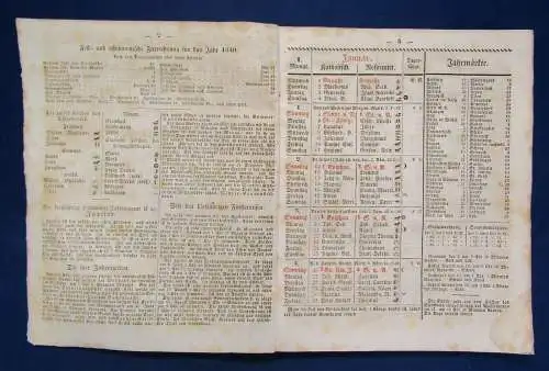 Disteli Schweizerischer Bilderkalender für das Jahr 1840 2. Jhg. Kalendarium sf