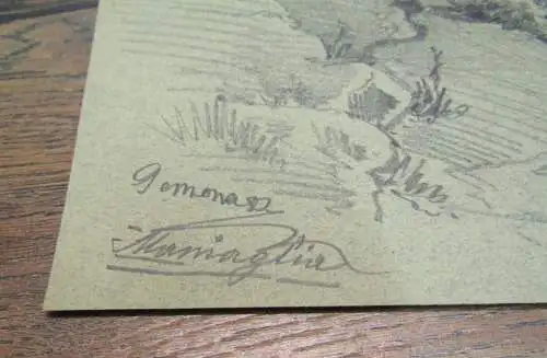 Willroider Josef "Germona Maniaglia"  1 Bleistiftzeichung auf grünlichem Papier