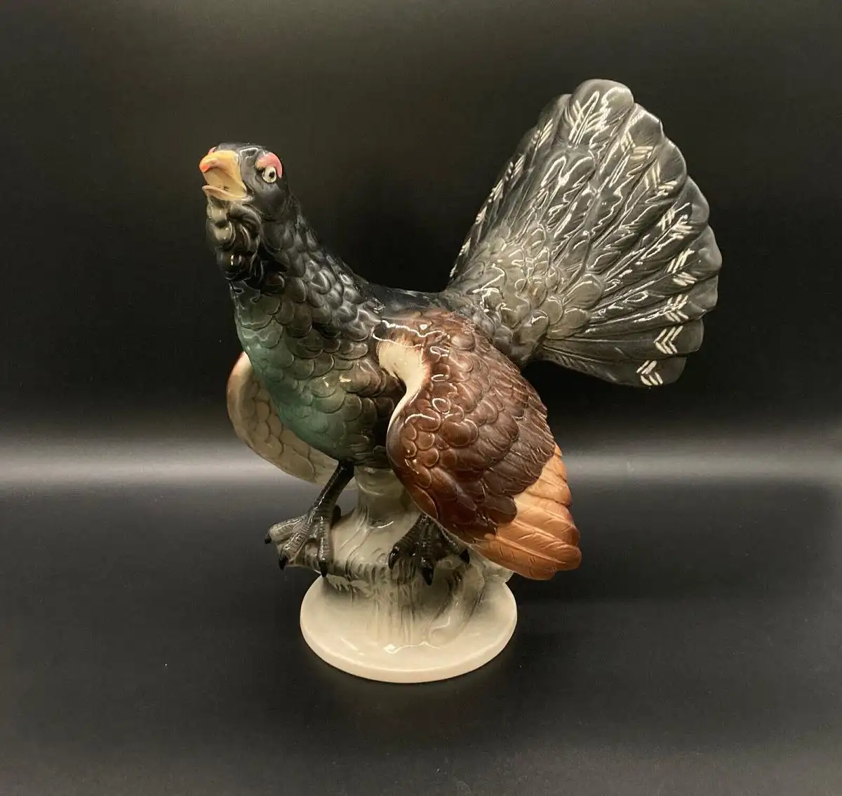 Schöne große Porzellanfigur /Keramikfigur Auerhahn Hertwig/Katzhütte um 1930  js 0