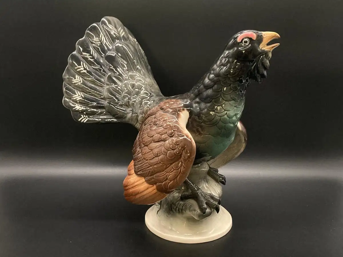 Schöne große Porzellanfigur /Keramikfigur Auerhahn Hertwig/Katzhütte um 1930  js 1