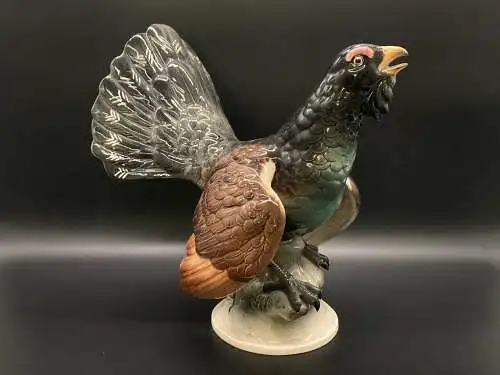 Schöne große Porzellanfigur /Keramikfigur Auerhahn Hertwig/Katzhütte um 1930  js