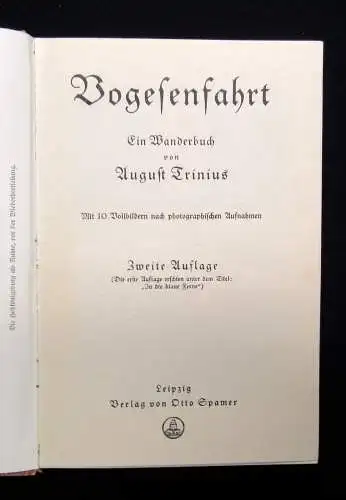 Trinius Vogesenfahrt Ein Wanderbuch 10 Vollbilder nach photograph.Aufnahmen o.J.