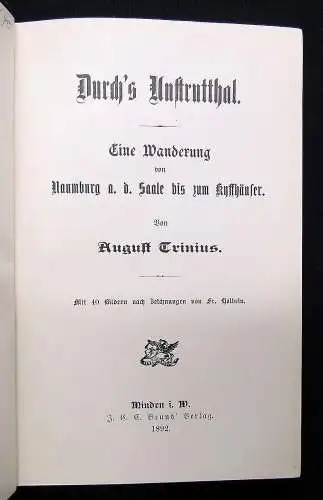 Trinius Durch`s Unstrutthal Eine Wanderung von Naumburg an der Saale 1892 Roman