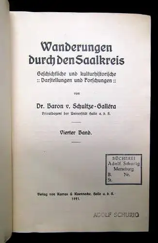 Schultze Wanderungen durch den Saalkreis Geschichtlich u.kulturhistorisch 5 Bde.