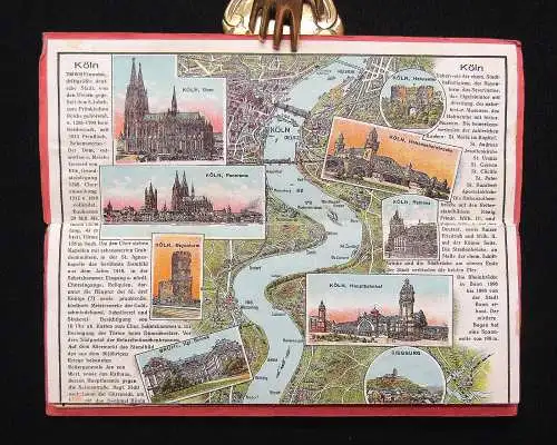 Kleines Führer-Panorama Mainz- Köln Rheinlauf koloriert um 1900 Länge 129cm