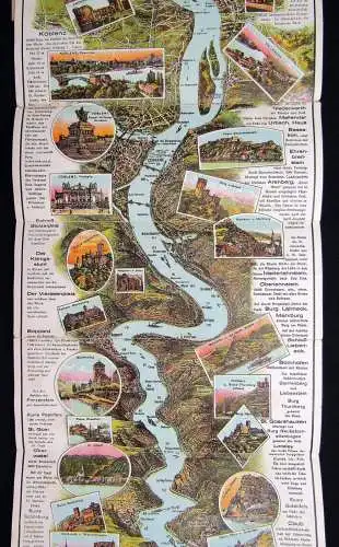 Kleines Führer-Panorama Mainz- Köln Rheinlauf koloriert um 1900 Länge 129cm