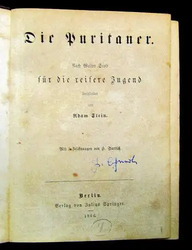 Scott; Stein Die Puritaner für die reifere Jugend 1866 Literatur Lyrik