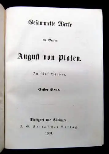 Platen Gesammelte Werke des Grafen August von Platen 1853 1-4 (von 5) Literatur