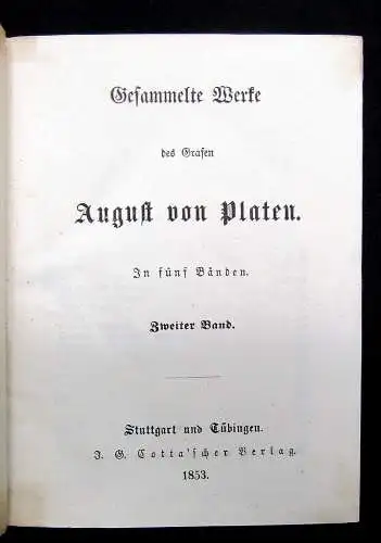 Platen Gesammelte Werke des Grafen August von Platen 1853 1-4 (von 5) Literatur