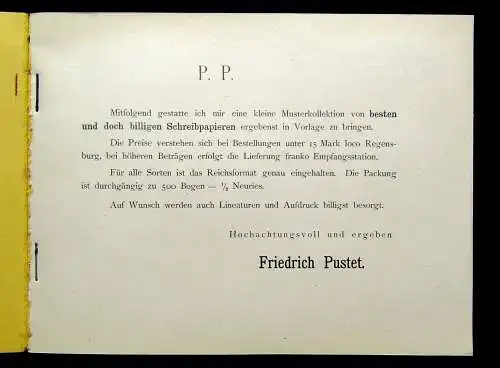 Muster von Schreib- und Umschlag-Papieren von Friedrich Pustet in Regensburg o.J