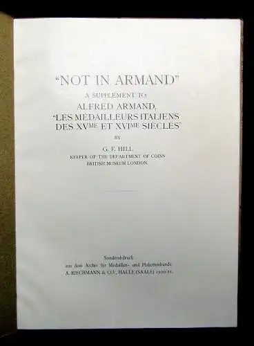 Hill "Not in Armand" A Supplement to: Alfred Armand "Les Medailleurs It. 1920