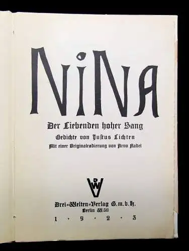 Lichten Nina Der Liebenden Hoher Sang 1 Originalradierung von Arno Nadel 1923