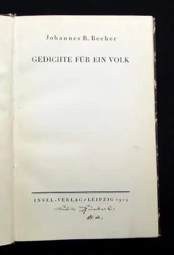Johannes R. Becher Gedichte für ein Volk 1919 Literatur Lyrik Belletristik