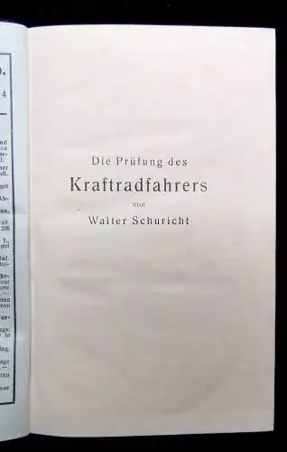 Schuricht, Walter Die Prüfung des Kraftradfahrers Bd.69 1927 Autotechnische Bib.