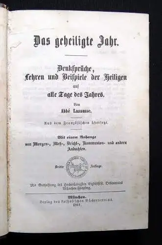 Lasausse Das geheiligte Jahr Denksprüche, Lehren u. Beispiele der Heiligen 1861