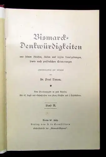 Liman Bismarck Denkwürdigkeiten aus seinen Briefen u.a. Bd.2 1899 Geschichte