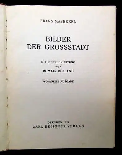 Franz Masereel Bilder der Großstadt **selten** 2.Auflage 1929 Künstler Malerei