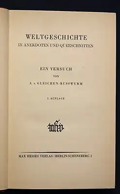 Russwurm Weltgeschichte in Anekdoten und Querschnitten 1929 Wissen Studium js