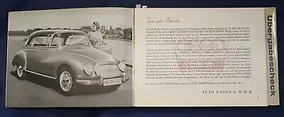 Betriebsanleitung/ Scheckheft Auto Union 1000 Coupe, Coupe S, Limousine 1959 js